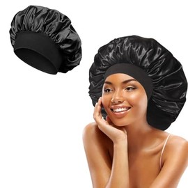 Gorro para Dormir de Satén, para Circunferencia de Cabeza de 45-70cm | Banda Elástica Ancha, Suave Satinado, Para Cabello Rizado, Material de Seda