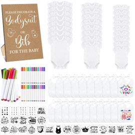 Panitay Panitay 100 Pcs Baby Bib Bodysuit Baby Shower Set Baby Shower Game Sign Baby Feeder Bib Newborn Bodysuit Fabric Marker(Retro)