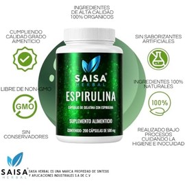 Alga Spirulina 100 Pura Bolsa Con 200 Cápsulas.