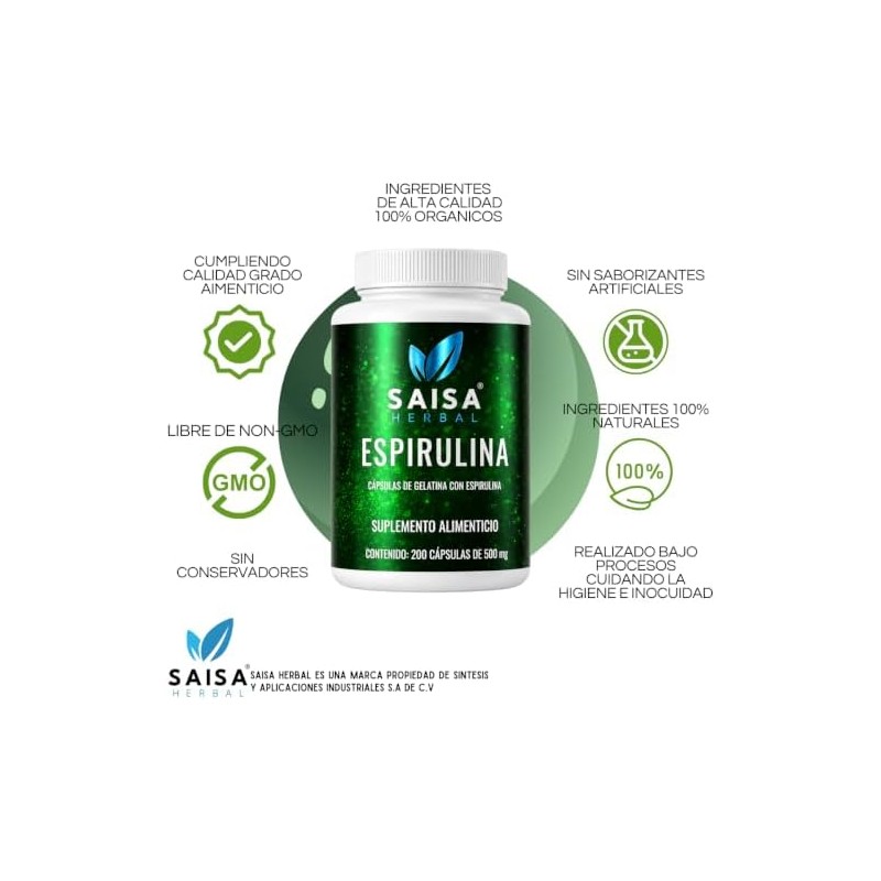 Alga Spirulina 100 Pura Bolsa Con 200 Cápsulas.