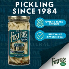 Foster's Pickled Garlic Cloves in a Jar, Original, 16oz, 2 Pack, Traditional Pickled Vegetables Recipe for over 40 years, Low Calorie Snack, Gluten Free, Fat and Preservative Free Pickles