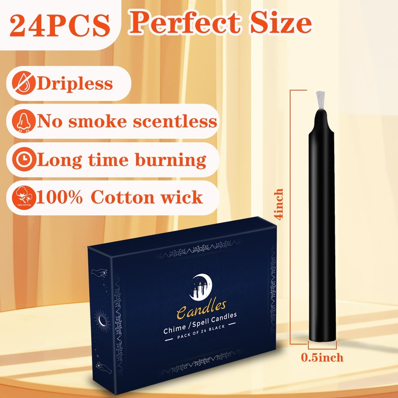 Kunrsug 24 Pack Black Spell Chime Candles – Premium Mini