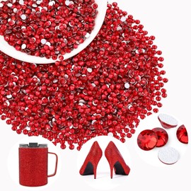 2000PCS SS12/3mm Crystal Rhinestones (Red/Siam), Bedazzling Flatback Glass Rhinestones for Crafting DIY Nail Art Makeup Decoration, Gems Diomand Charms for Tumbler Shoes Clothing Mug