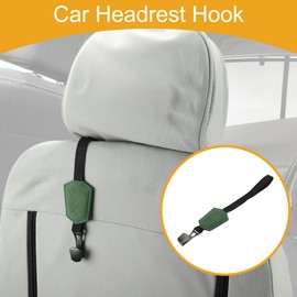 Partuto 1 Pcs Universal Car Seat Headrest Hook for Most Car, SUV, Truck Car Seat Back Organizer Hooks Sturdy Faux Leather Metal Green 11.26"x1.97"