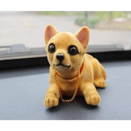 Bolwins C14DS Nodding Dog Car Decoration - Nodding Dog Figure for Dashboard & Office, Cute Dog Figurine with Wiggle Head and Necklace, Stress Relieving Interior Decoration for Car & Home