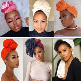 PWEOUKE 4 Pcs Head Wraps for Women with Natural Hair Solid Color Stretch Jersey African Turban Head Scarf for Hair Soft Extra Head Band