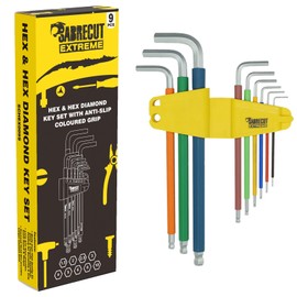SabreCut 9 Piece SCHEX009S Soft Grip Extra Long Hex, Hex Diamond (Hex Plus) Allen Key Set with Colour Coding - 1.5mm - 10mm