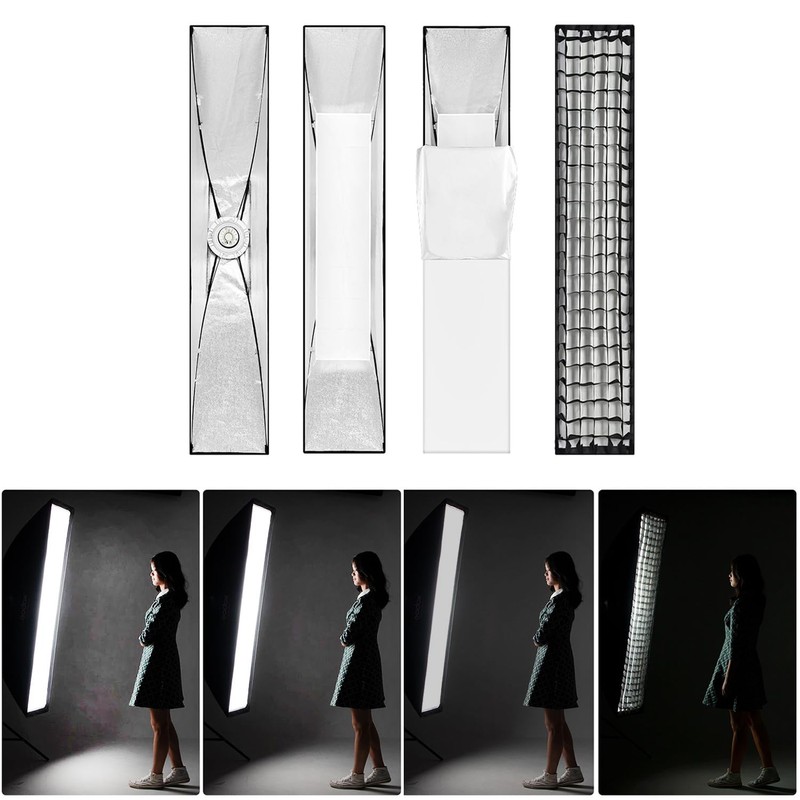 Godox Softbox Bowens Mount 2PCS 30x120cm /12"x47", Strip Honeycomb Grid