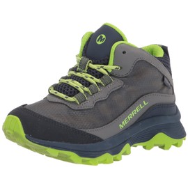 Merrell Moab Speed Mid Waterproof Hiking Boot, Navy/Grey/Lime, 10.5 US Unisex Big Kid