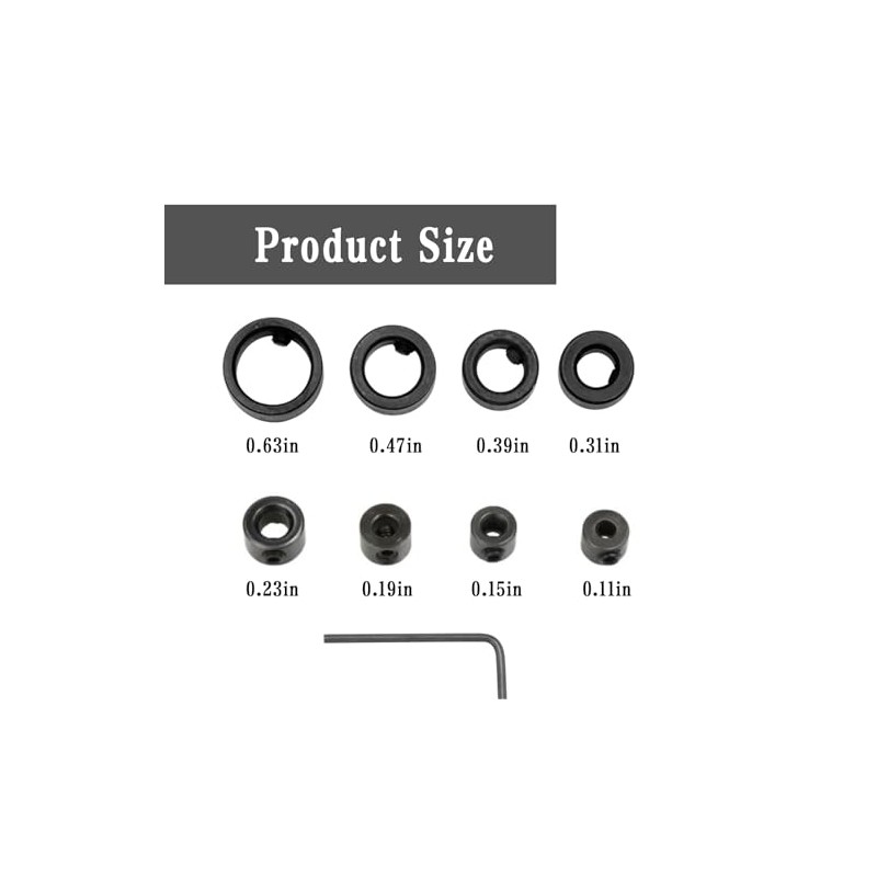 8PCS 3-16mm Step Drill Bit Depth Stops with Hex Wrench,