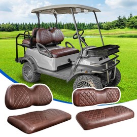 NOKINS 4PCS Golf Cart Seat Covers Kit, Front and Rear Seat Covers Fits Club Car Precedent Standard Seat Cushion, Club Car Vinyl Seat Covers Accessories, No Staples (Brown Brown 8438)
