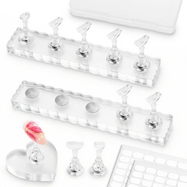 ESUOHYM Nail Stand For Press On Acrylic Strong Magnetic Nail Holder Kit For Painting Nails Tip Arts Display With 200PCS Double-Sided Tape And 1 Heart Shaped Acrylic Magnetic Presson Stands Nail Art Supplies