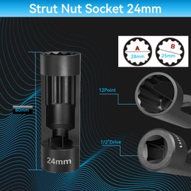 Suspension Socket Tool - 18mm, 19mm, 21mm, 22mm, 24mm Strut Nut Sizes, 12 Point 1/2" Drive, Easy Strut Nut Removal, Vm Number 3353