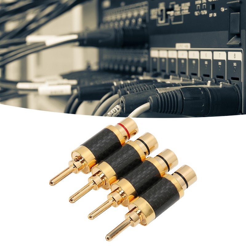 4Pcs Banana Plug Brass Gold Plated Black Carbon Fiber Shell