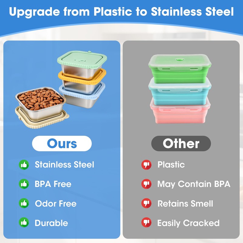 4 Pack 32oz Stainless Steel Sandwich Containers with Silicone Lids