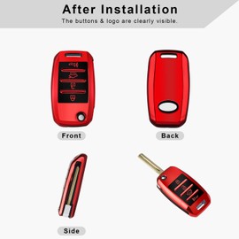 QBUC for KIA Key Fob Cover Case with Keychain for 2013 2014 2015 2016 2017 Kia Sorento Sedona Soul Rio etc (Flip/Folding Key)(Red)