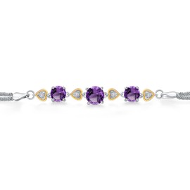 Gem Stone King 925 Sterling Silver and 10k Yellow Gold Purple Amethyst and White Lab Grown Diamond Bracelet For Women (3.28 Cttw, Round 7MM and 6MM, 6.5/7/7.5 Inch, Made In Italy)