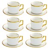 Porcelain Tea/Coffee Cup and Saucer Set, 6 Pieces, White with