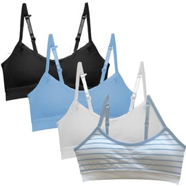 Popular paquete de brasier de entrenamiento acolchado para niñas, sujetadores de entrenamiento para niñas Diseño de brasier sin costuras con acolchado extraíble, Raya azul, 7-8 Años