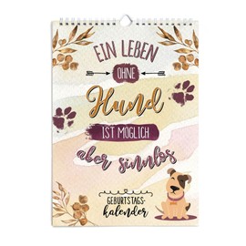 TypeStoff Birthday calendar with sayings on the theme of dog, calendar DIN A4 portrait format for hanging with spiral binding - KA-01331