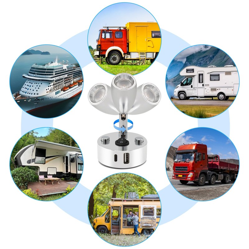 WTNYOU 2-PCS RV Reading Lights 12V Interior with USB-A &