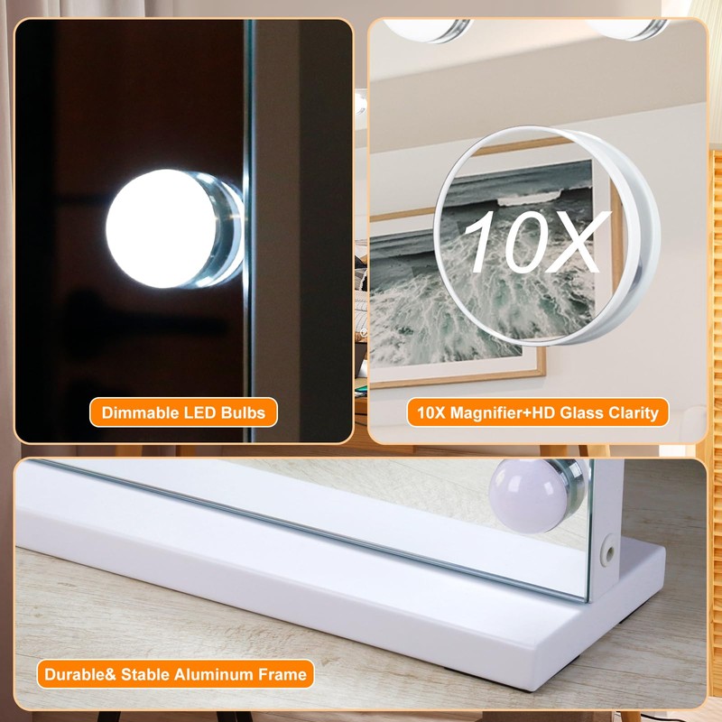 Moonee Vanity Mirror with Lights, Hollywood Lighted Makeup Mirror with