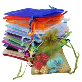 WS Accessories PACK OF 10 Organza Gift Bags, Jewellery Pouches 7x5cm/7x9cm/9x12cm/10x15cm/13x18cm (Mixed Colours, 7x5cm)