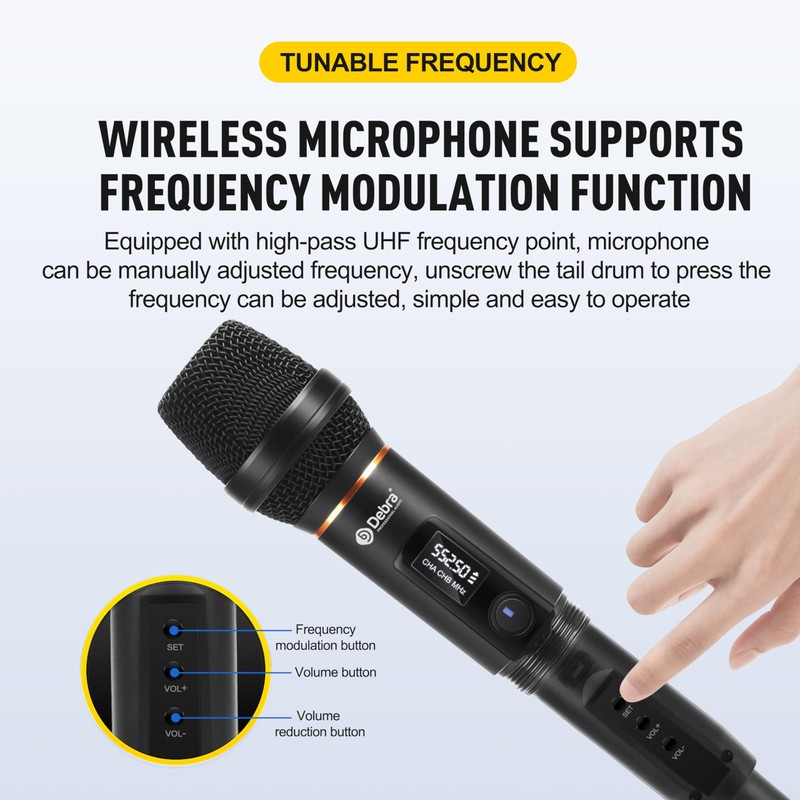 D Debra Wireless Microphone UHF Cordless Handheld Dynamic with Rechargeable
