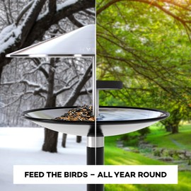 HYBIRD Bird Feeder and BirdBath Combo with Stand - Quality Stainless Steel Metal Bird Feeder with Aluminum Pole is Squirrel Resistant, Attracts Cardinals, Chickadees, Wild Birds