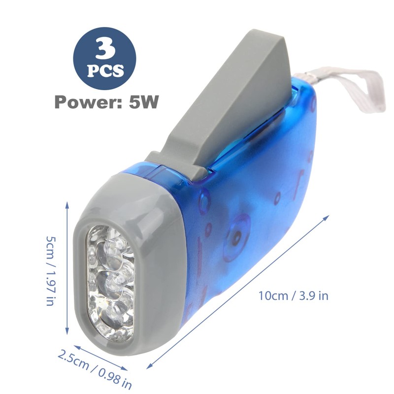 Angoily 3Pcs Hand Crank Flashlight,Wind Up Torch LED Flashlight,Hand Crank