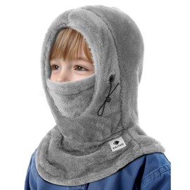 Kids Ski Mask Balaclava for Boys Girls, 2 Size Thermal Fleece Winter Face Mask Hat for 2-12 Kids Toddler, Warm Balaclava Hood Neck Scarf for Cold Weather Skiing Cycling Daily Use-03 Gray