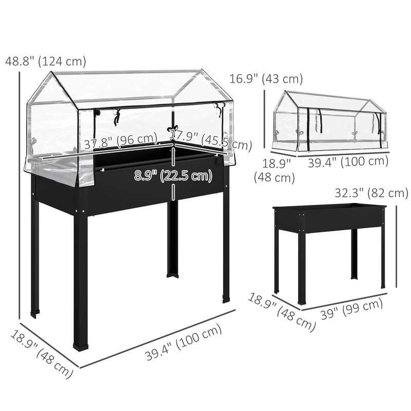 Outsunny Raised Garden Bed with Flip-Up Greenhouse Cover, Elevated Planter
