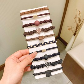 bainuote Hair Bobbles Elastic Pack of 10 Hair Bobbles Seamless Cotton Hair Bands Multicoloured Cable Bobbles Ponytail Hair Bobbles Elastic Bands for Women Girls (Brown + Black, Multiple Shape)