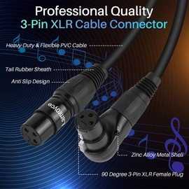 2-Pack Right Angle XLR Microphone Extension Cable Adapter 1.5 Feet, 90 Degree 3-Pin XLR Female to Straight Female Mic Coupler Extender Connector Hi-Fi Sound for Speaker, Mic Mixer, DMX, Amplifier