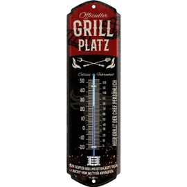 LANOLU Retro Tin Sign Grill Space Thermometer Garden Outdoor Decorative Garden Vintage Signs Tin Sign Grill Gifts Sign Metal with Curvature 8 x 28 cm