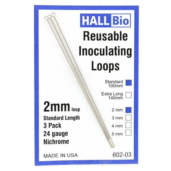 Hall Bio 602-03 2mm x 100mm Reusable Inoculating Loops, Nichrome