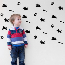Doggy Dogs Footprint Pattern Sticker Dog Bone Paw Wall Decal Living Room Kids Nursery Bedroom Wallpaper Vinyl Decals Home Decor Stickers Y76 (Black)