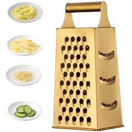 Large Cheese Grater Vegetable Slicer Stainless Steel with 4 Sides, 9.2 Inches Multifunctional Cutter Planing for Ginger, Garlic, Cucumbers, Carrots, Cheese, Potato, graters for Kitchen (Gold)