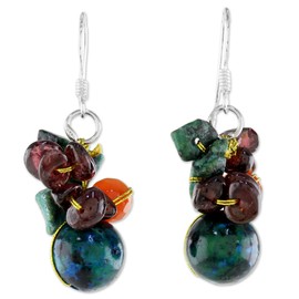 NOVICA Artisan Handmade Garnet Carnelian Beaded Dangle Earrings with Thailand [1.6 in L x 0.6 in W x 0.6 in D] ' Tropical Oasis'