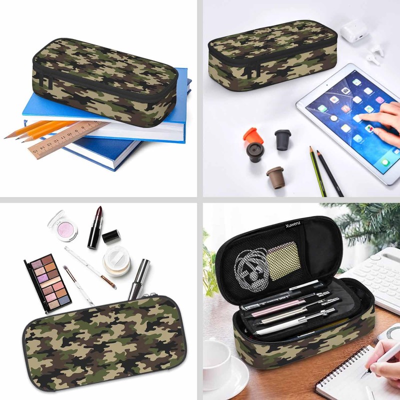Xuwenz Camouflage Pencil Holder Bag Brown Green Abstract Modern Pattern