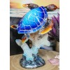 Nautical Ocean Blue Giant Sea Turtle Swimming By White Corals