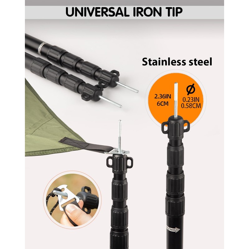 Tarp Poles Heavy Duty Adjustable, AVOFOREST Aviation Aluminum 8.7FT Tent