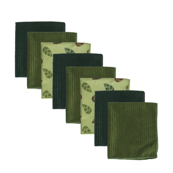DII Microfiber Dishtowels, 16x19", Set of 8, Multi-Purpose Cleaning Towels Perfect for Kitchens,Dishes, Car, Dusting, Drying Rags-Vine Green