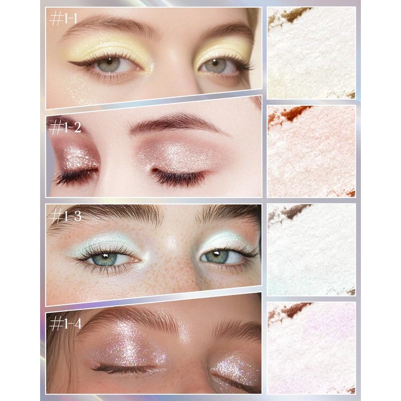 Multichrome Glitter Eyeshadow Palette, 4 Colours Chameleon Colour Shifting Metallic
