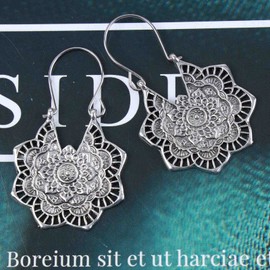 Atentuyi Mandala Flower Earring Silver Gypsy Earrings Tribal Vintage Earrings Flower Drop Dangle Earrings Filigree Chandelier Earrings Retro Hollow Earrings Boho Earrings Jewelry for Women and Girls