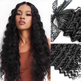 Knotless Pre-Separated Crochet Hair Extensions Human Hair Deep Wave Human Hair Feather Hair Extensions 100% Human Hair Natural Color (Afro curly 1B, 18inch 60g)