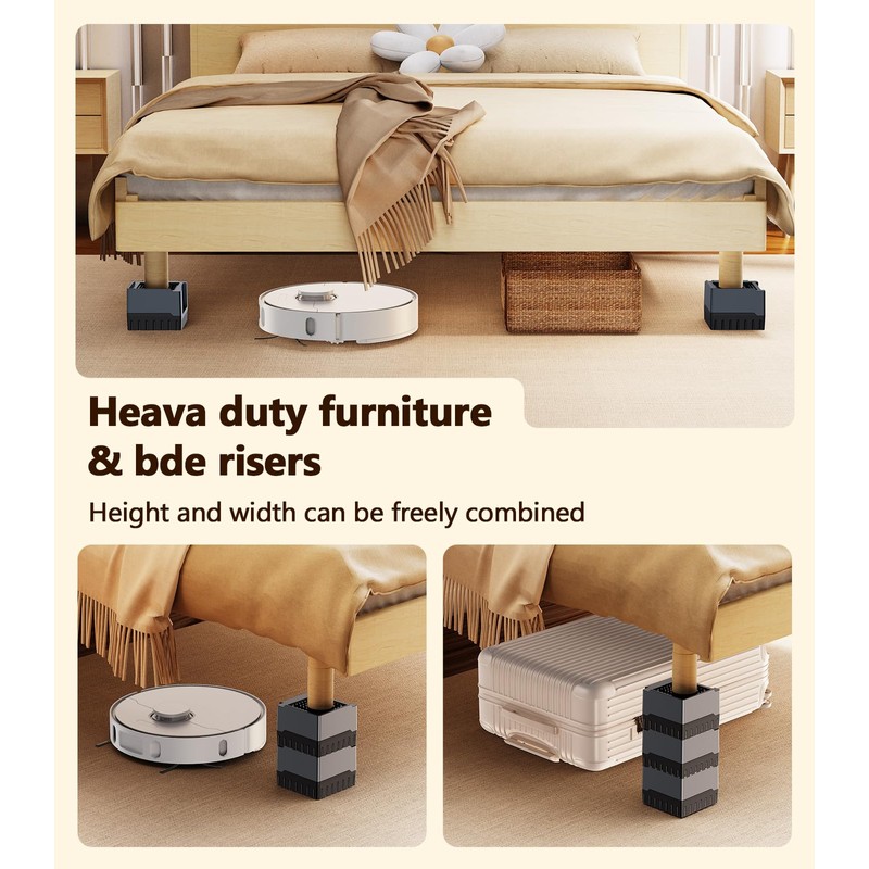 Blissfuhue Heavy Duty Bed Frame Risers - Adjustable Furniture Risers,