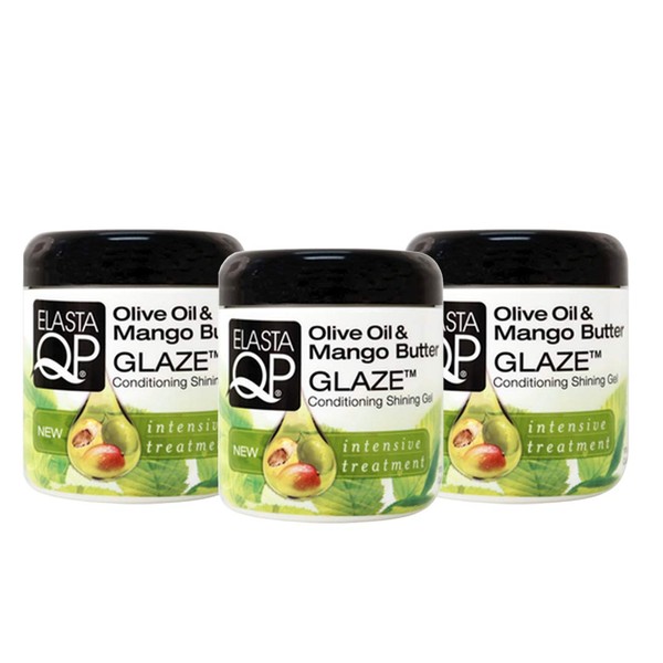 ELASTA QP Olive Oil & Mango Butter Glaze (3 Pack) - For Softer Fuller Looking Hair, Intensive Treatment, Strengthens, Thermal Protecting, Moisturizing, Adds Shine, 6 oz