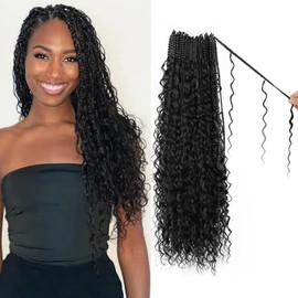 Boho Crochet Braids Human Hair 14 Inch Goddess Crochet Boho Box Braids with Human Hair Curls Bohemian Braids Crochet Hair for Black Women Human Hair(14Inch 1B)