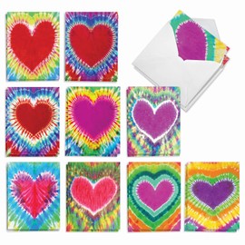 The Best Card Company - 20 Assorted Valentine's Day Cards Bulk (4 x 5.12 Inch) - Boxed Greetings (10 Designs, 2 Each) - Tie-Dye Hearts AM9162VDG-B2x10